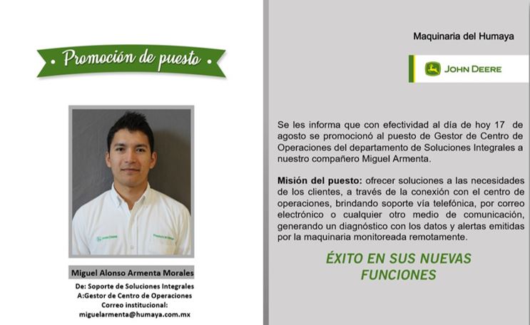 Promoción de puesto Miguel Armenta 